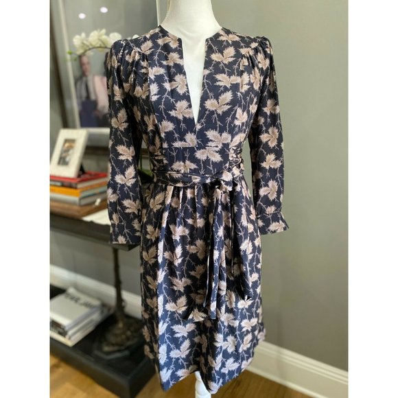 Stella McCartney Dresses & Skirts - Stella McCartney Navy Gray Floral Leaf Silk Dress